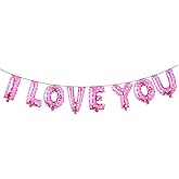 16 inch marry me I Love You Letter Balloons Kit Valentines Day Anniversary Wedding banner Decorations for Event Party (I LOVE YOU PINK HEART)