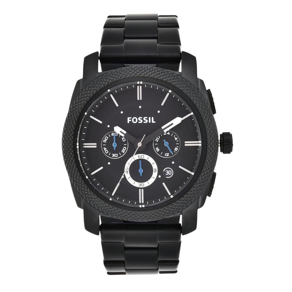 Fossil Watch for Men Machine, Quartz Chronograph Movement, 45 mm Black Stainless Steel Case with a Stainless Steel Strap, FS4552IE