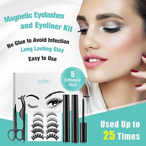 Magnetische Wimpern, Magnetischer Eyeliner und Wimpern-Kit, Falsche Wimpern-Kit, Wiederverwendbarer Magnetwimpern ohne Kleber Natürliches Aussehen mit Pinzette, wasserdicht und langlebig, 5 Paare