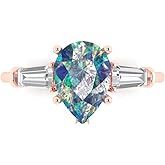 Clara Pucci 14K Solid Gold Engagement Ring for Women | 2.5 cttw Blue Moissanite Pear Cut Three-Stone | Real Rose Gold Wedding Ring