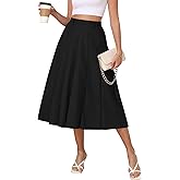 lionstill Women's Casual Skirts Summer Pleated A Line High Waist Below Knee Elegant Zipper Skirt
