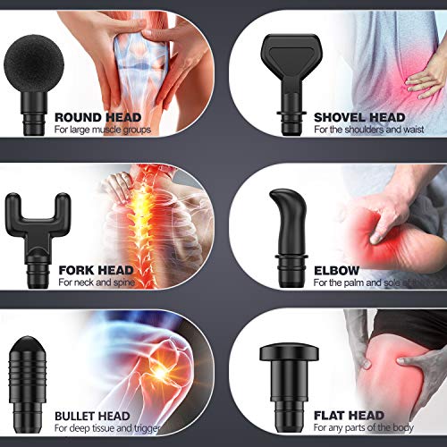 GINNO 30 Speed Massage Gun Deep Tissue Percussion Muscle Massagers Handheld Electric Body Massager Cordless Rechargeable Fascia Gun with 6 Heads for Relieving Muscle Pain, Soreness, and Stiff
