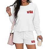 Dressmine Women Casual Long Sleeve Tops USA Shorts Lounge Sets 2026 Spring Pullover Outfits 2 Piece Clothes Set