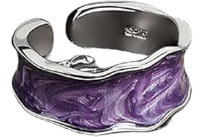 CAIYAO Colorful Adjustable Oil Drip Enamel Wave Wide Irregular Chunky Opening Stackable Punk Cool Elegant Friendship Finger Ring Set Jewelry for Women