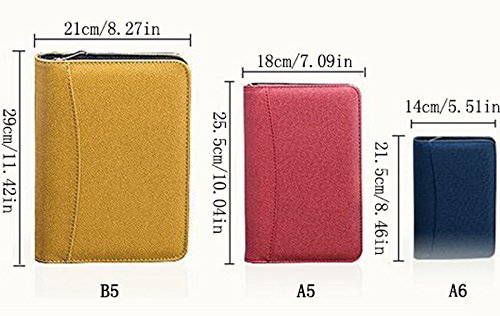 ZZ Lighting Executive Zippered Professional Business Planner Zipper 6-Ring Binder Organizer Packet Portfolio with Filler Paper Calculator Card Bag(A6 Red)