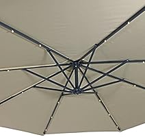 Amazon Com Sunnydaze 10 Foot Offset Cantilever Solar Patio Umbrella With Outdoor Led Lights Crank And Cross Base Beige Garden Outdoor