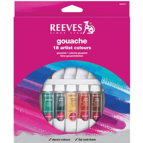 Reeves 18-Pack Gouache Color Tube Set, 10ml