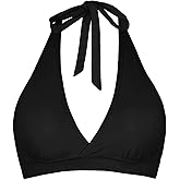 Women's Supportive Halter Bikini Padded Push Up Ruched Bust Hook Back Swimsuit Bathing Suit Tops Only