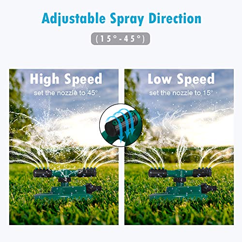 VERKB Garden Sprinkler Automatic for Lawn Water, 360 Degree Rotating Sprinkler with a Large Area of Coverage Adjustable, Weighted Gardening Watering System and Extra Butterfly Nozzle - Thumbnail 2
