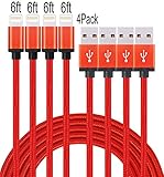 Frieso 4 Pack 6FT iPhone Lightning Charging Cable Cord Nylon Braided 8pin to USB Charge and Sync Cable for iPhone SE/6/6s/6 plus/6s plus,5c/5s/5,iPad Air/Mini,iPod Nano/Touch(Red)