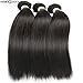 FASHION QUEEN HAIR Brazilian Straight Bundles with Closure (16 18 20+14 Closure) 8A Grade 100% Human Hair 3 Bundles with Closure Lace Closure 4x4 Free Part Natural Black Weave for Black Women
