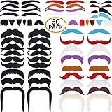 DecoTiny 60 Pack Novelty Mustache+Eyebrow+Beard Set Self Adhesive Facial Party Cos Favors