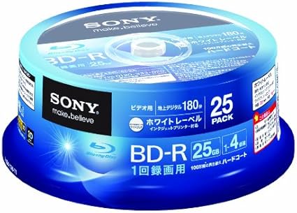 Amazon Co Jp Sony ビデオ用bd R 1回録画用 片面1層25gb 4倍速 ホワイトプリンタブル 25枚スピンドル 25bnr1vgpp4 パソコン 周辺機器