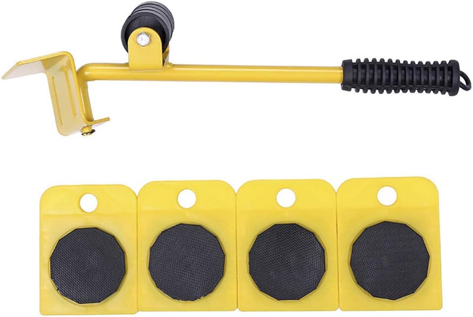 hgfter Furniture Moving Roller Set Portable Heavy Lifting Mover Transport Hand Tool Kit Yellow