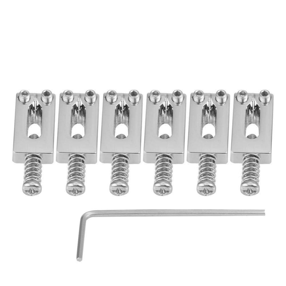 Bnineteenteam 6 Pcs Electric Guitar Tremolo Saddles Bridge for Electric Guitar Replacement with Wrench(Silver) Squier Strat Bridge Saddles Performance Accessory Musical Instrument