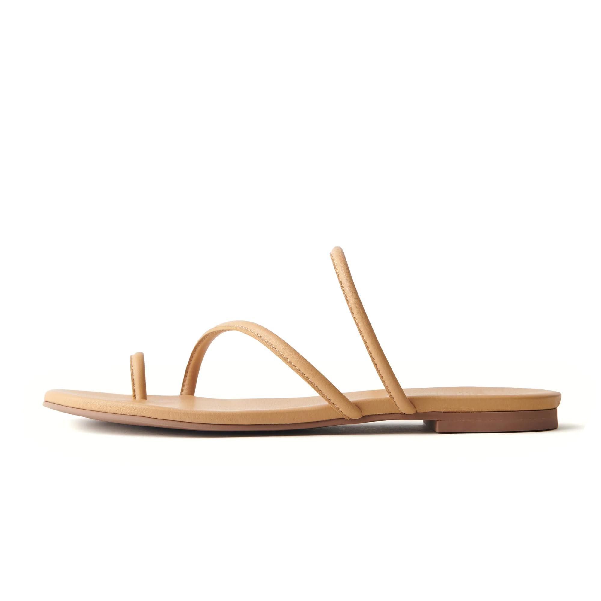 Photo 1 of Size 9.    Riekhany Women's Strappy Flat Sandals Slip On Slides Toe Ring Slippers with Cross Strap Comfortable Open Toe Summer Flats Shoes Nude
