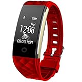 Fitness Tracker, Toprime Waterproof Activity Heart Rate Tracker Sleep Monitor Pedometer Watch, Smart Sport Bracelet for Android and IOS, Red