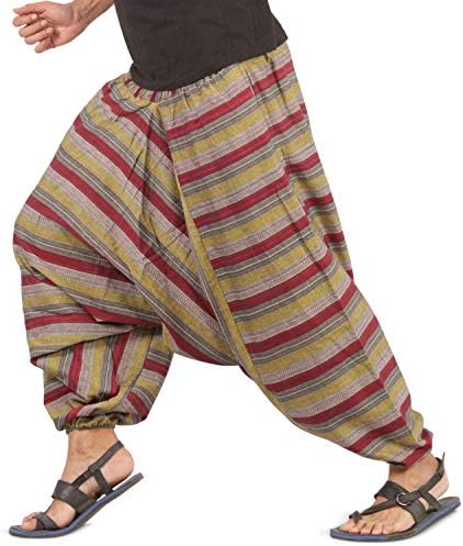 Mens Womens Boho Hippie Cotton Comfy Harem Pants - Multi Stripe Design