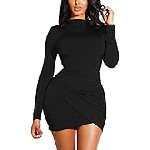 GOBLES Women's Long Sleeve Elegant Sexy Bodycon Ruched Mini Cocktail Dress
