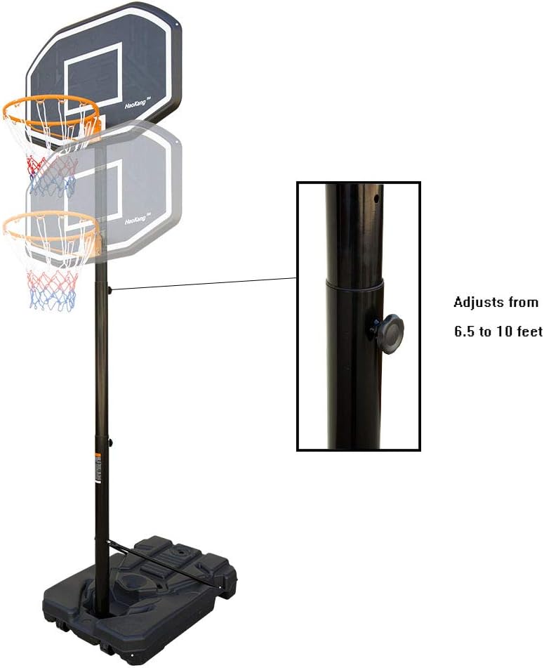 HaoKang Pro Residential Portable Basketball Hoop Adjustable Height Official 10 with 44 HDPE