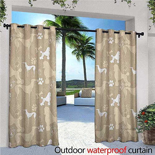 Dog Lover Outdoor- Free Standing Outdoor Privacy Curtain Pet Animals Accessories Leash Paw Print Bone Ornamental Abstract Illustration for Front Porch Covered Patio Gazebo Dock Beach Home W72" x L84"