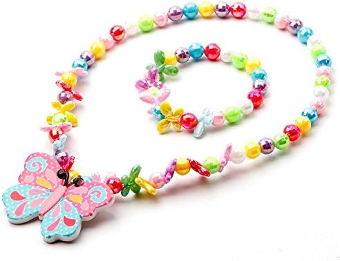 Butterfly Baby Toddler Girls Necklace Bracelet Set Colorful Kids Stretch Necklace Set