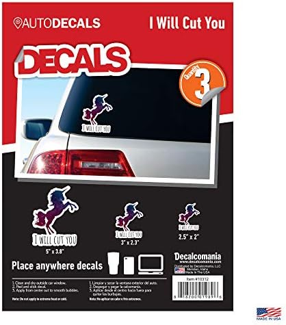Unicorn I Will Cut You Car Stickers and Decals Set of 3 Unicorn Decal Stickers Funny Car Sticker - Unicorn Vinyl Sticker Unicorn Laptop Decal
