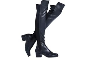 Shoe'N Tale Chunky Block Low Heel for Women Comfortable Over The Knee Thigh High Boots