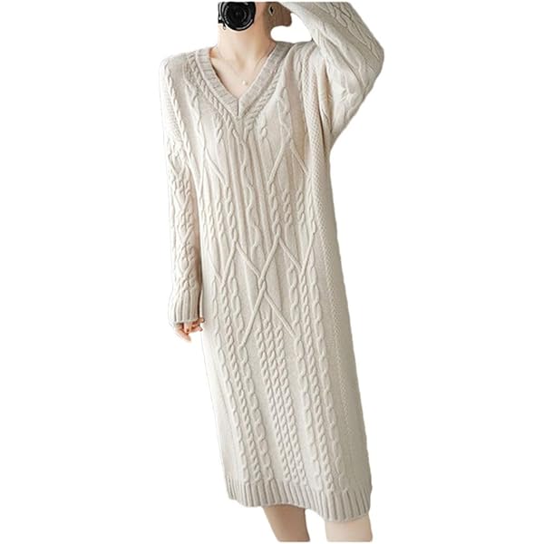 Womens Autumn Loose Fttng Strped Kntted Wool Sweater Dress, A Lne