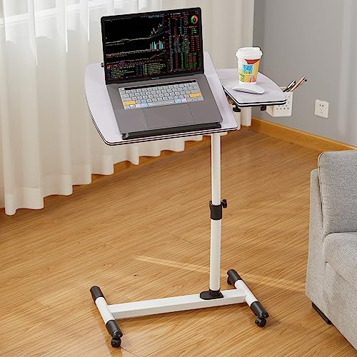 Tilting Overbed Table with Wheels, Height Adjustable Over Bed Bedside