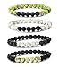 LOYALLOOK 4Pcs Matching Couple Bracelets White and Green Natural Stone Elastic Beaded Bracelet for Men Women 2 Sets