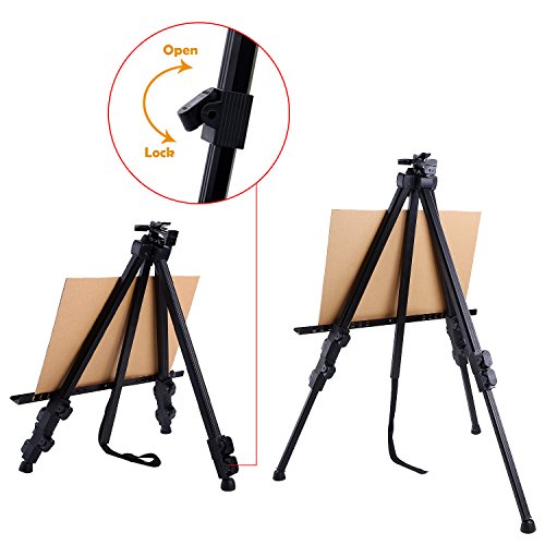 Easel Stand, Ohuhu Artist Easels for Display, Aluminum Metal Tripod Field Easel with Bag for Table-Top/Floor/Flip Charts, Black Art Easels W/ Adjustable Height 25 - 73” for Posters, Kids Painting