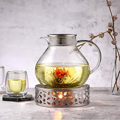 ecooe 1400ml Einfach Glas Teekanne mit 18/8 Silberne Edelstahl 2 in 1 Teesieb Deckel Borosilicate Glas Teebereiter Geeignet für Kalte und HeiÃe Getränke Offenem Feuer Herd Teewarmer – Bild 7
