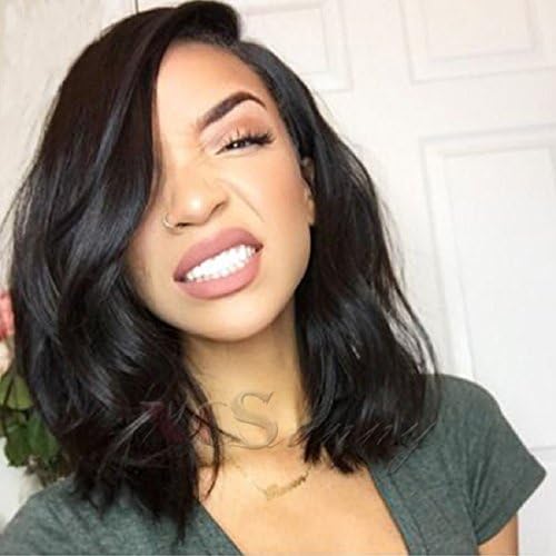 Brazilian Bob Wigs Short Wavy Lace Front Human Hair Wigs 130 Density 10-16'' Natural Color Full Lace Wigs (12 inch, 1B Lace Front)