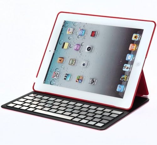 BoxCave Latest Apple iPad 4 with Retina Display Ultra-thin Aluminum Wireless Bluetooth QWERTY Keyboard Slim Fit Folio Leather Case Stand for iPad 2, iPad 3, iPad 4 (Red)