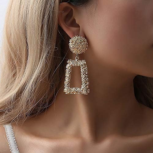 DoubleNine Rectangle Geometric Metallic Earrings Indiana Boho Dangle Modern Gold Earrings Wedding Bridal Jewelry for Women Girls (gold)