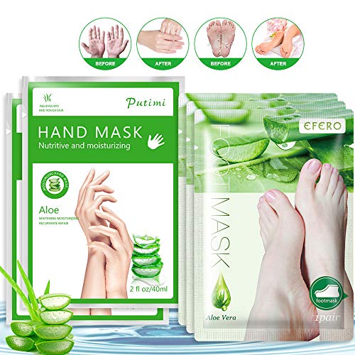 3 Pairs Foot Peel Mask & 2 Pairs Hand Peel Mask, Natural Aloe Extract, Remove Dead Skin, Exfoliating for Dry Foots and Hands, Repair Rough Skin for Women, Men