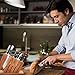 Premium Stainless Steel 12 Piece Kitchen Knife Set with Bamboo Wooden Block & Sharpener - Includes Chef, Santoku, Bread Knife, 6 Steak Knives & Paring Knife