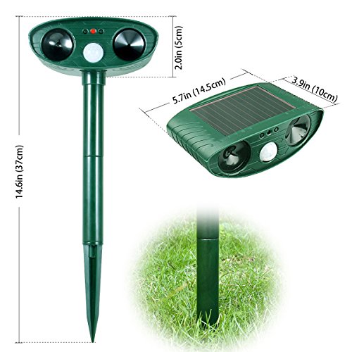 Animal Pest Repeller,Wikoo Solar Powered Ultrasonic Pest Repellent,Effective Outdoor Waterproof Pest Control,Repels Raccoons,Skunks,Foxes,Dogs,Cats,Deer,Squirrels etc