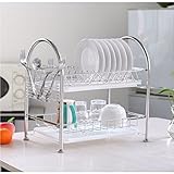 NEX Dish Rack Stainless Steel Two Tier Draining Rack Rustless Storage Rack with Chopstick Holder(D003)
