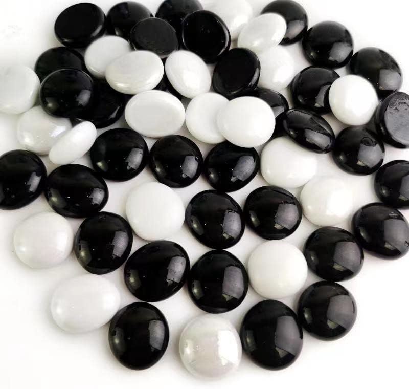 Vase Fillers - Flat Marbles Glass Gems Pebbles Gemstone Vase Fillers Beads For Vases Flat Gems Aquarium Floral Stones Decorative,Table Scatter Decor,Mancala Board Games Stones,DIY Ornaments,Black,White,0.68 LB