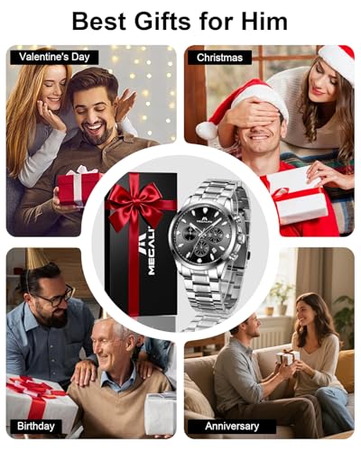 MEGALITH Men's Elegant Wristwatch: Chronograph Waterproof Analogue Watch with Luminous Date – Anniversary Birthday Gift for Formal Business Men