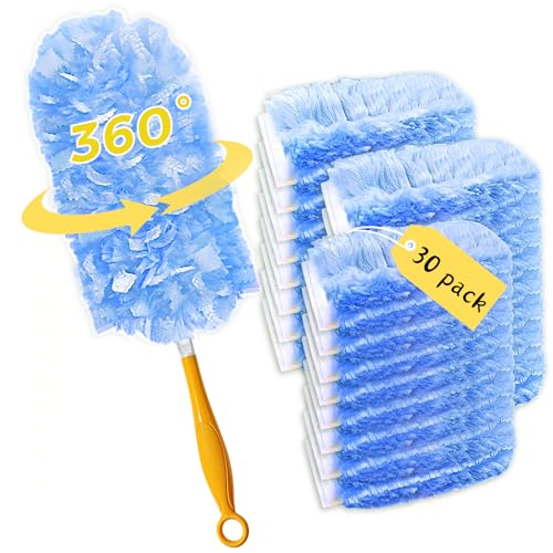 Duster Refills,Static Dust Removal Brush Disposable Replacement Head Compatible with Swiffer Duster Refills for Electronics, Furniture, Blinds, Ceiling Fans (Blue, 30 Refills+1 Handle)