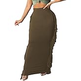 Nimsruc Women's Elastic Waist Slim Sexy Bodycon Skirts Party Club Night Out Long Pencil Maxi Skirt with Side Tassels