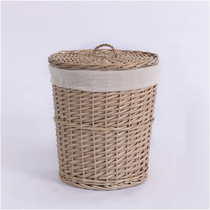 Uns Willow weave large storage clothing basket storage basket with lid hamper toy basket laundry basket (Size : M)
