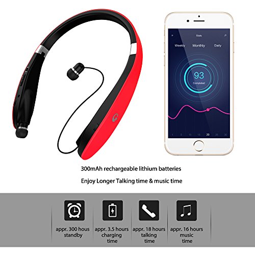 Bluetooth Headset, Bluetooth Headphones SX991-LBell Wireless Neckband Design with Foldable Retractable Headset for X/ 8/7 Plus Samsung Galaxy S8 Note 8 and Other Bluetooth Enabled Devices - Thumbnail 2