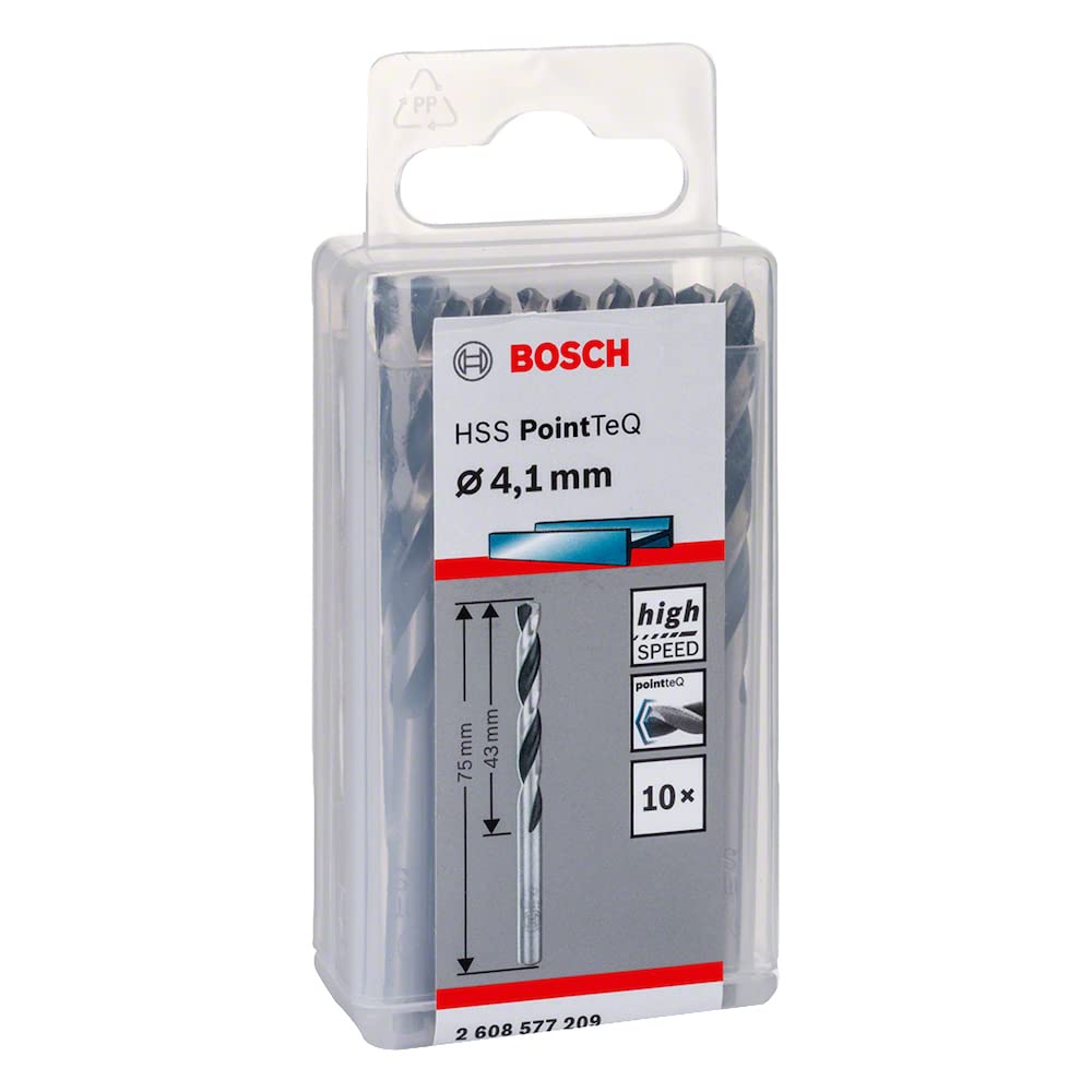 Bosch Professional 10-piece PointTeQ HSS Twist Drill Bit (for Metal, 4.1 x 43 x 75 mm, Drill Driver Accessories)
