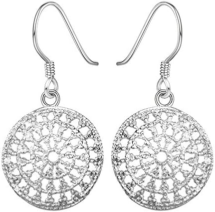 AMBESTEE Women Sliver Plated Hoop Hollow Design Dangle Pendant Earrings Gift