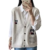 CORIRESHA Girl Cute Cat Rabbit Embroidered Sweater Vest Button Sleeveless Knit Cardigan