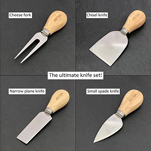 Cheese Board and Cheese Knife Cutlery Set by MiTBA – Cheese & Charcuterie Serving Tray Made of Natural Bamboo and Slate Stone Platters. Perfect Gift for Anniversary, Housewarming & Birthday Parties. - Thumbnail 6